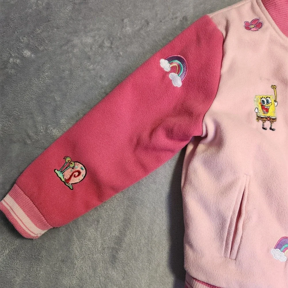 Girls Andy & Evan SpongeBob SquarePants Varsity Jacket 6 Pink Faux Fur Lined